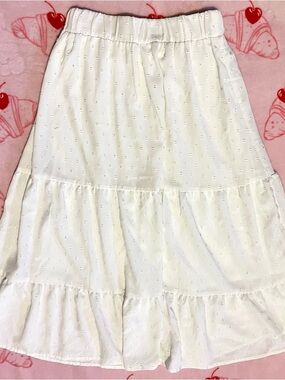 Indigo Rose White Swiss Dot Tiered Midi Skirt - Size M